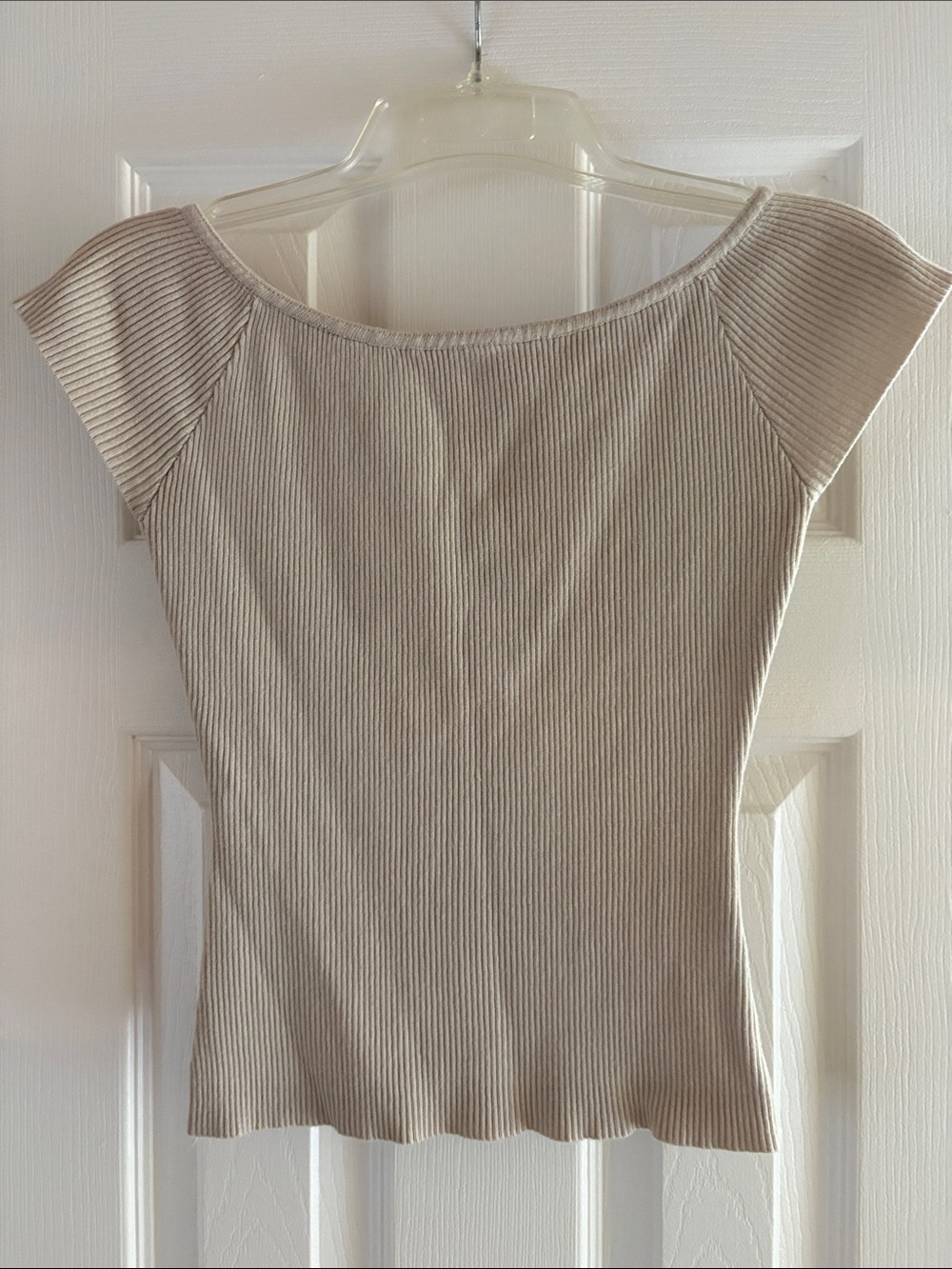 Off-the-Shoulder Ribbed Knit Sweater Top - Cream